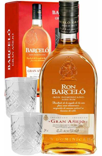 Ron Barcelo Gran Anejo 700ml Bottle Gift Pack with 2 Glasses