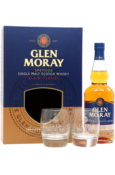 Glen Moray Chardonnay Cask 700ml Bottle Gift Pack with 2 Glasses