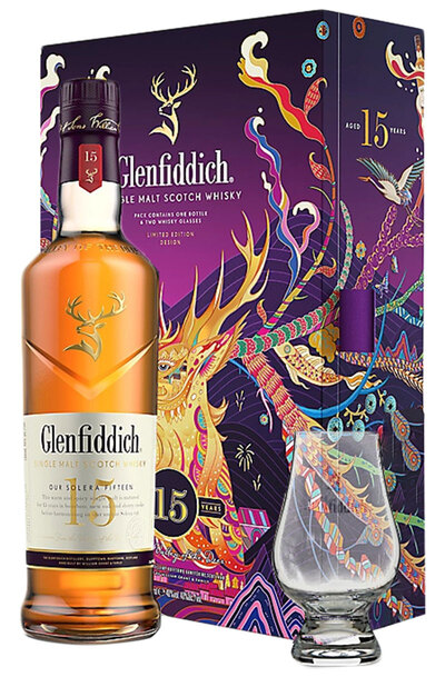 Glenfiddich 15 Years 2023 Festive Gift Pack 700ml Bottle with 1 Nosing Glass