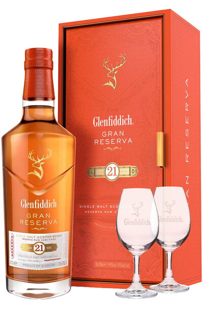 Glenfiddich 21 Year Old Gran Reserva 700ml w/ 2 Glencairn Copita Glasses