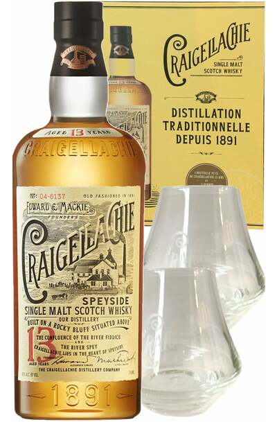 Craigellachie 13 Year Single Malt 700ml Bottle Gift Set with 2 Glasses