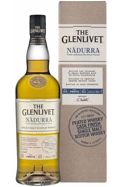 Glenlivet Nàdurra Peated Whisky Cask Finish bottle and box
