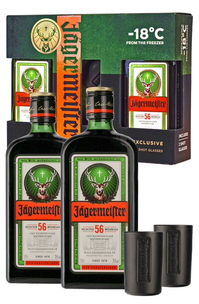 Jagermeister Twinpack 2x 500ml Bottle with 2 Shot Glasses