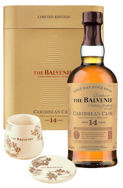 Balvenie 14 Year Old Caribbean Cask 700ml Bottle Makers Pack Giftset with 1 Ceramic Glass and Coaster 