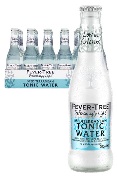 24 x Fever-Tree Refreshingly Light Mediterranean Tonic Water Bottle Case 200ml