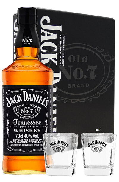 Jack Daniels Old No. 7 Tennessee Whiskey 700ml Bottle Gift Set with 2 Glasses
