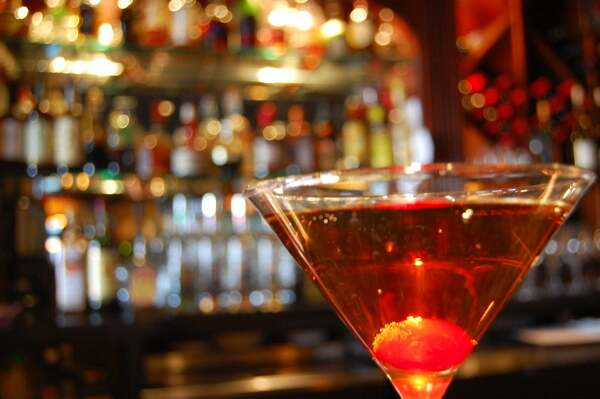 manhattan in glass with cherries