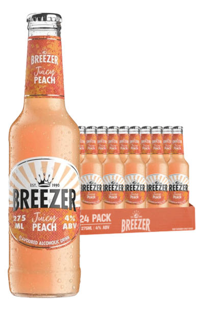24 x Bacardi Breezer Juicy Peach Bottle Case 275ml