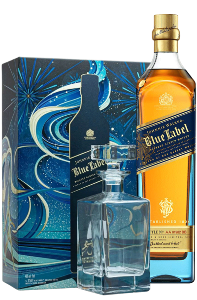 Johnnie Walker Blue Label 750ml Bottle Gift Set with Glass Decanter