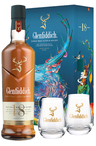 Glenfiddich 18 Years Lunar New Year 2025 Limited Edition 700ml Bottle Giftset with 2 Whisky Nosing Glass