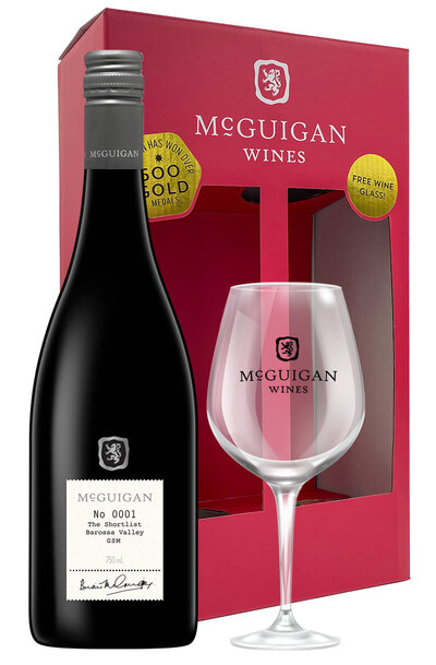McGuigan The Shortlist Grenache Shiraz Mourvedre 750ml Festive Gift Pack with Wine Glass