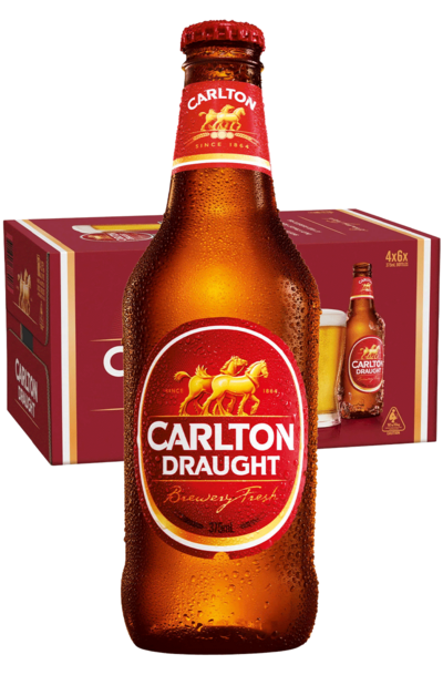 24 x Carlton Draught Beer Bottle 375ml
