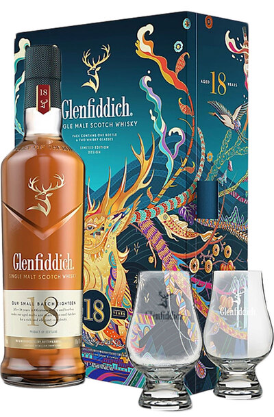 Glenfiddich 18 Years 2023 Festive Gift Pack 700ml Bottle with 2 Nosing Glasses