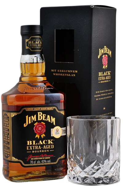 Jim Beam Black Extra Aged 700ml Bottle Giftset with Glass