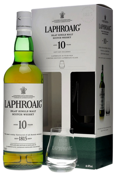 Laphroaig 10 Year Single Malt 700ml Bottle Gift Pack with Glass