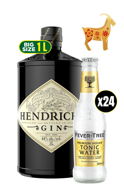 Hendricks Gin 1L and 24x Fever-Tree Premium Indian Tonic Water Bottle Case 200ml