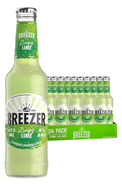 24 x Bacardi Breezer Zingy Lime Bottle Case 275ml
