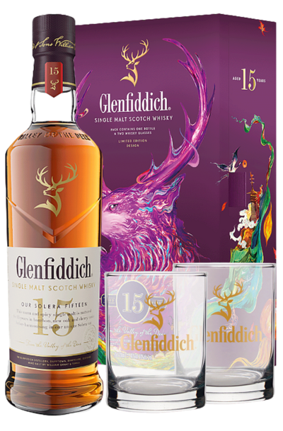 Glenfiddich 15 Years Lunar New Year 2025 Limited Edition 700ml Bottle Giftset with 2 Whisky Glass