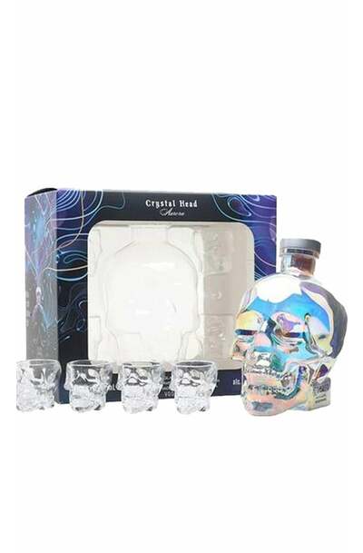Crystal Head Aurora 700ml Gift Pack w/ 4 Shot Glasses