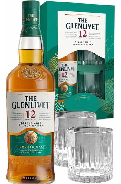 The Glenlivet 12 Years Double Oak 700ml Bottle Gift Pack with 2 Glasses