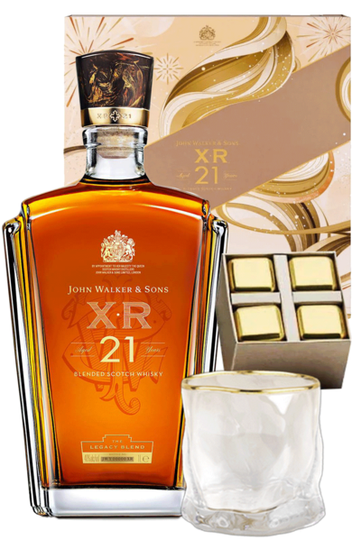 John Walker & Sons XR 21 Years 750ml Bottle Gift Set with Glass & 4 Whisky Stones