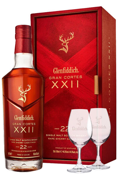 Glenfiddich 22 Year Old Gran Cotes 700ml w/ 2 Glencairn Copita Glasses