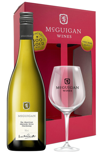 McGuigan The Shortlist Chardonnay 750ml Festive Gift Pack with Wine Glass