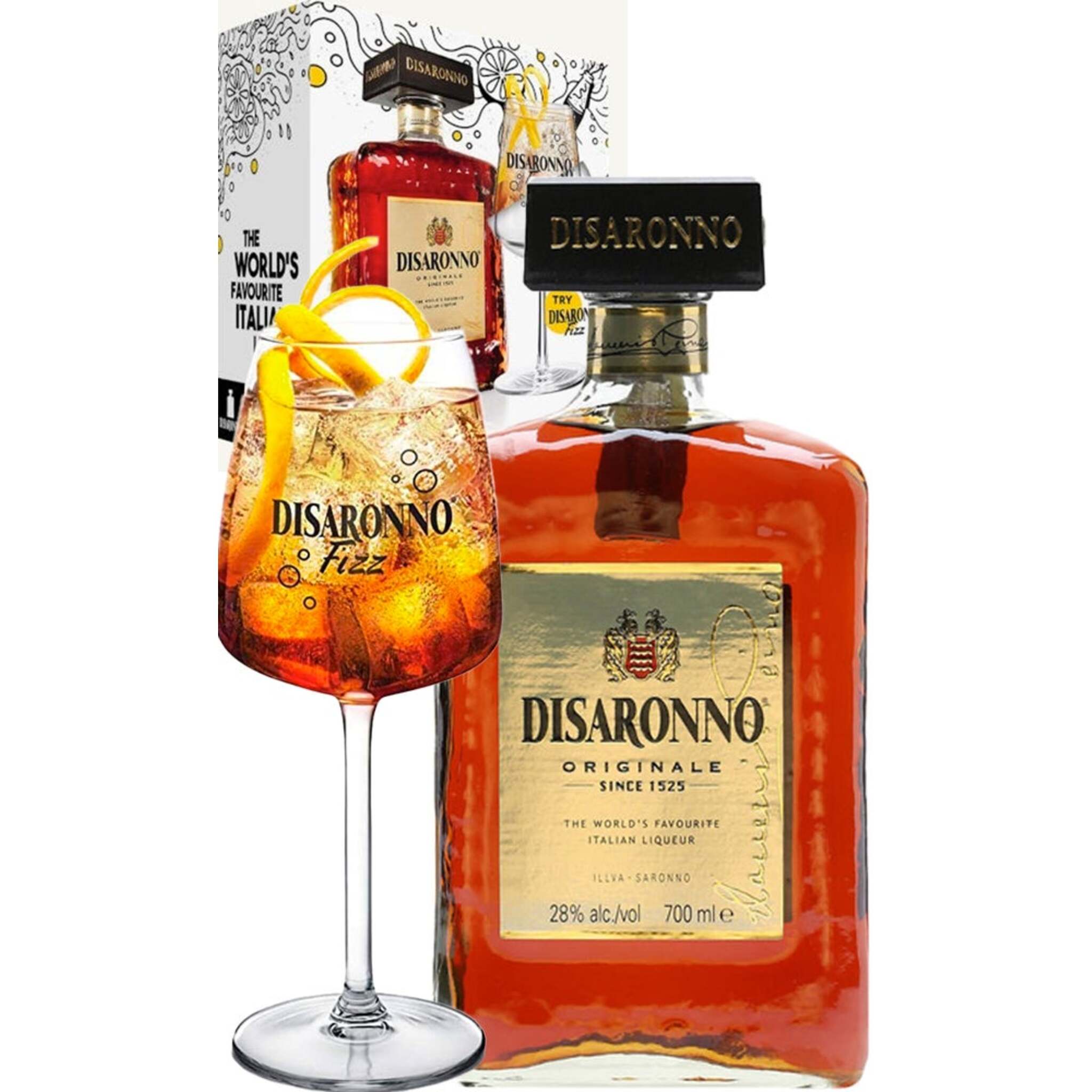 Buy Amaretto Di Saronno 700ml Gift Pack w/ Fizz Glass at the best