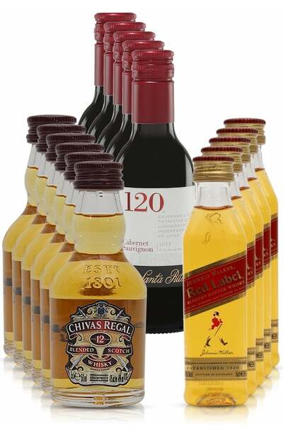 5 miniature chivas, red label, santa-rita set