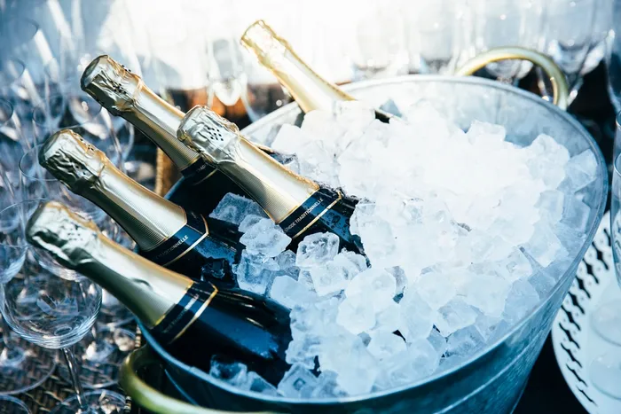 Champagne bottles in ice