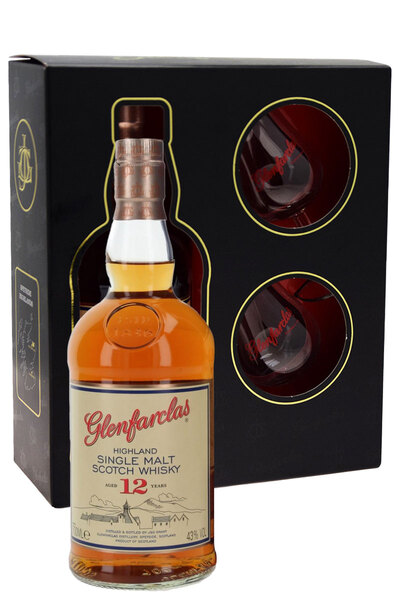 Glenfarclas 12 Years Single Malt 700ml Bottle Gift Set with 2 Glasses