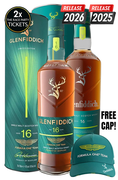 1x 2026 Glenfiddich & Aston Martin Formula One Team 16 Years Old Limited Edition Release No.2 700ml w/Gift Box & 1 x 2025 Glenfiddich & Aston Martin Formula One Team 16 Years Old Limited Edition Release