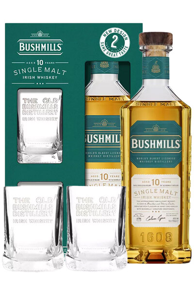 Bushmills Irish Whisky 10 Year Gift Box and 2 Glasses